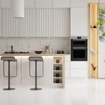 modern kitchen with a bar and indoor plants